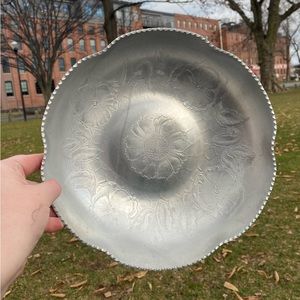 Vintage Designed Aluminum Bowl with Etched Floral Design